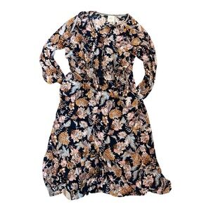 NWOT Midnight Blue and Orange Floral Print Bishop Sleeve Sundress, XXL
